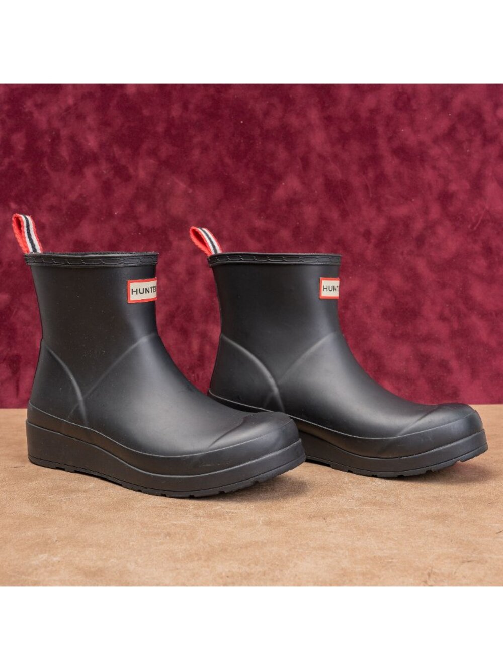 Hunter Women Play Black Rubber Wellies Festival Ankle Boots sz 7US UK 5